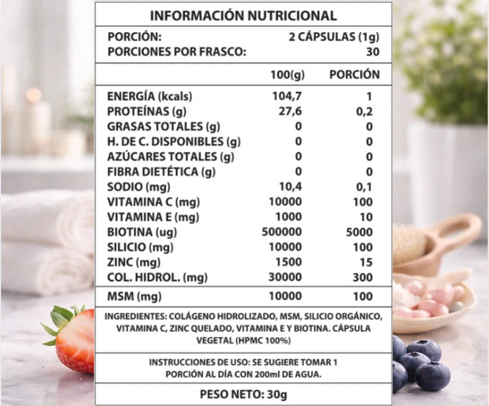 Biotina + Colágeno - Suplemento para el cabello, piel y articulaciones (60 Cáps por frasco)