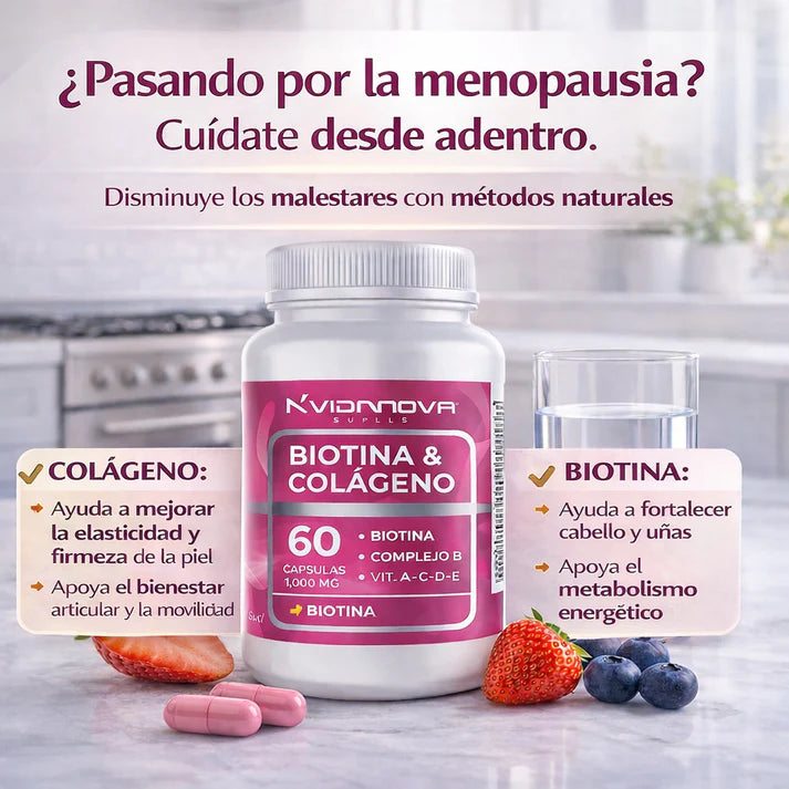 Biotina + Colágeno - Suplemento para el cabello, piel y articulaciones (60 Cáps por frasco)