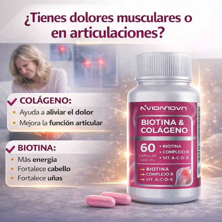 Biotina + Colágeno - Suplemento para el cabello, piel y articulaciones (60 Cáps por frasco)