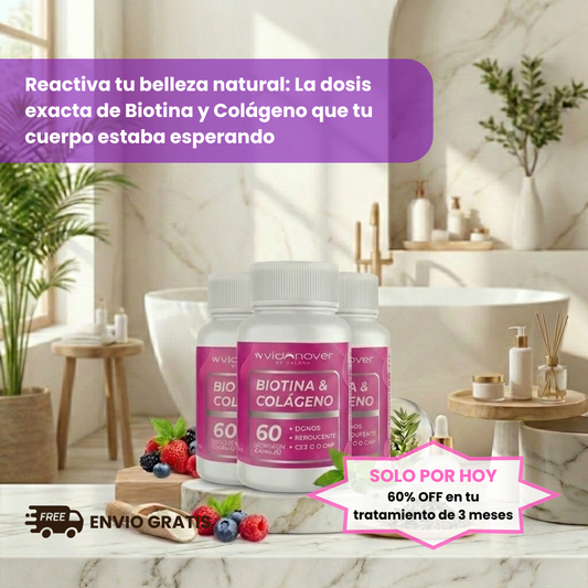 Biotina + Colágeno - Suplemento para el cabello, piel y articulaciones (60 Cáps por frasco)