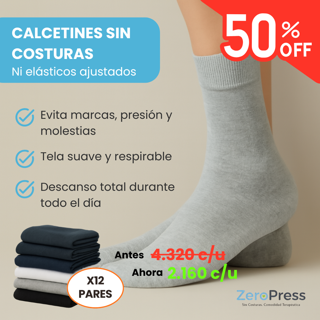 ZeroPress: x12 Pares de Calcetines Sin Costura para Diabéticos
