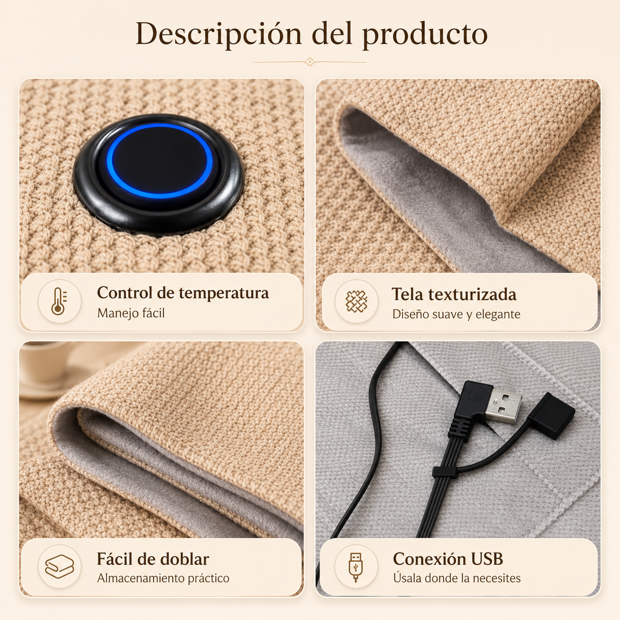 ThermoWrap 360™ - Manta Calefactora Eléctrica Carga USB