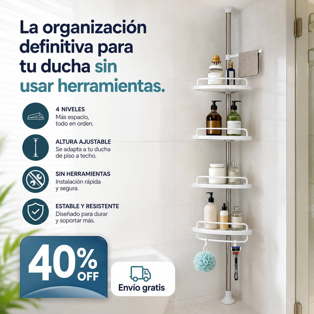 DecoRack Ducha™ - Estante Organizador para Ducha 4 niveles