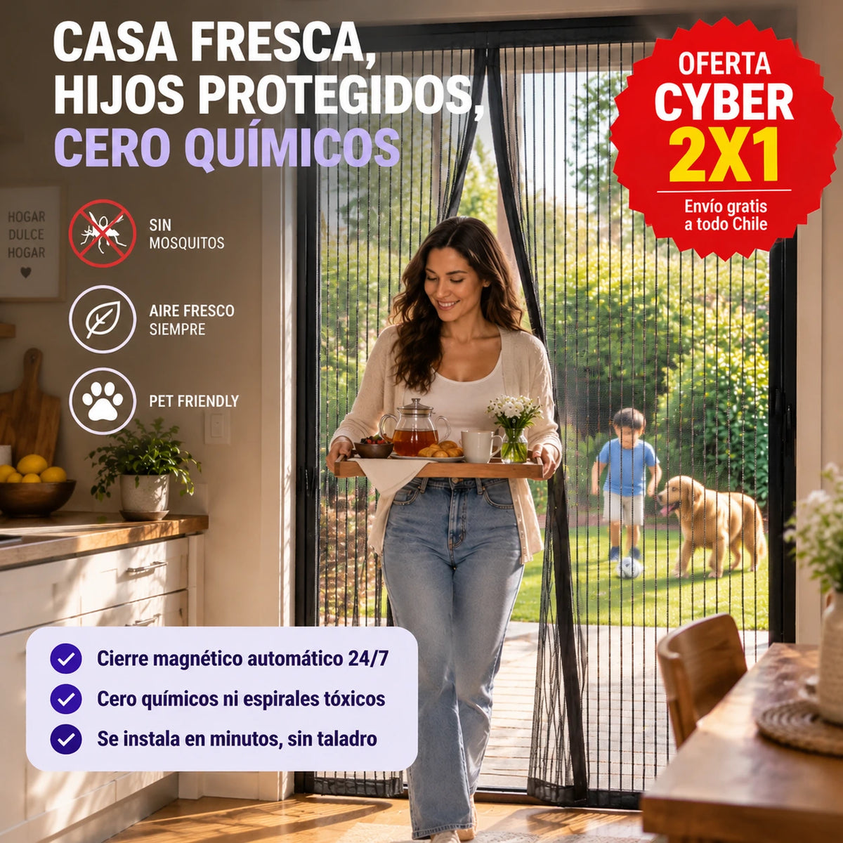 BrisaBlock™ - 2x1 Cortina Mosquitero 2.1 m x 1 m