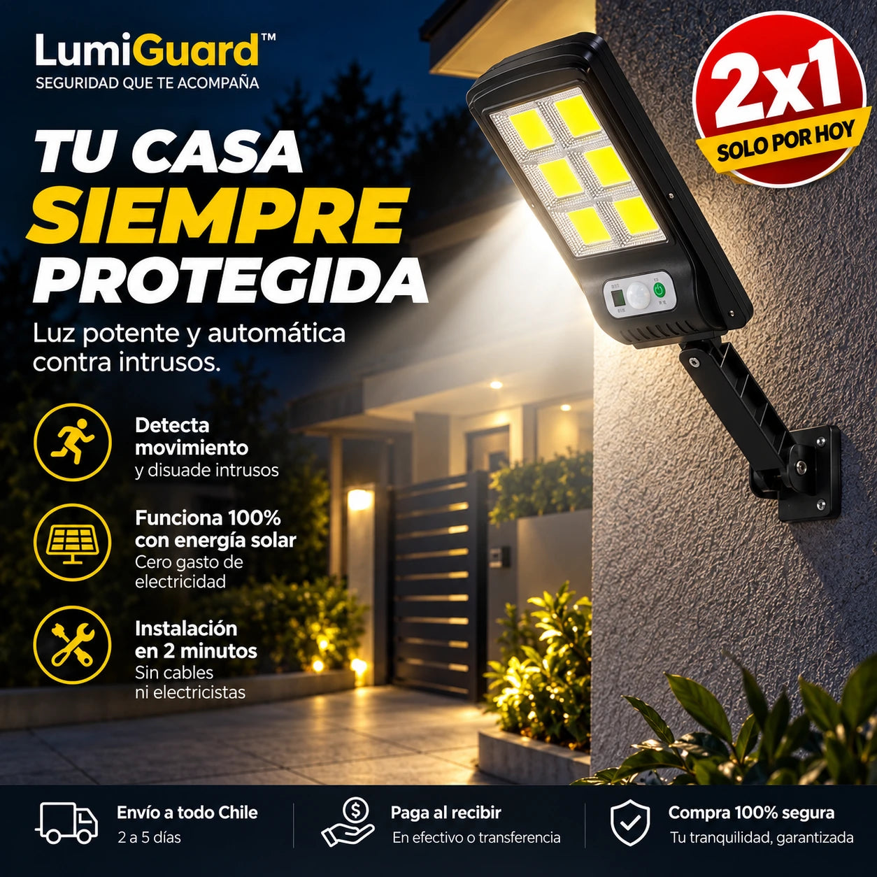 LumiGuard™ - 2x1 Luz Led Solar con Sensor de Movimiento