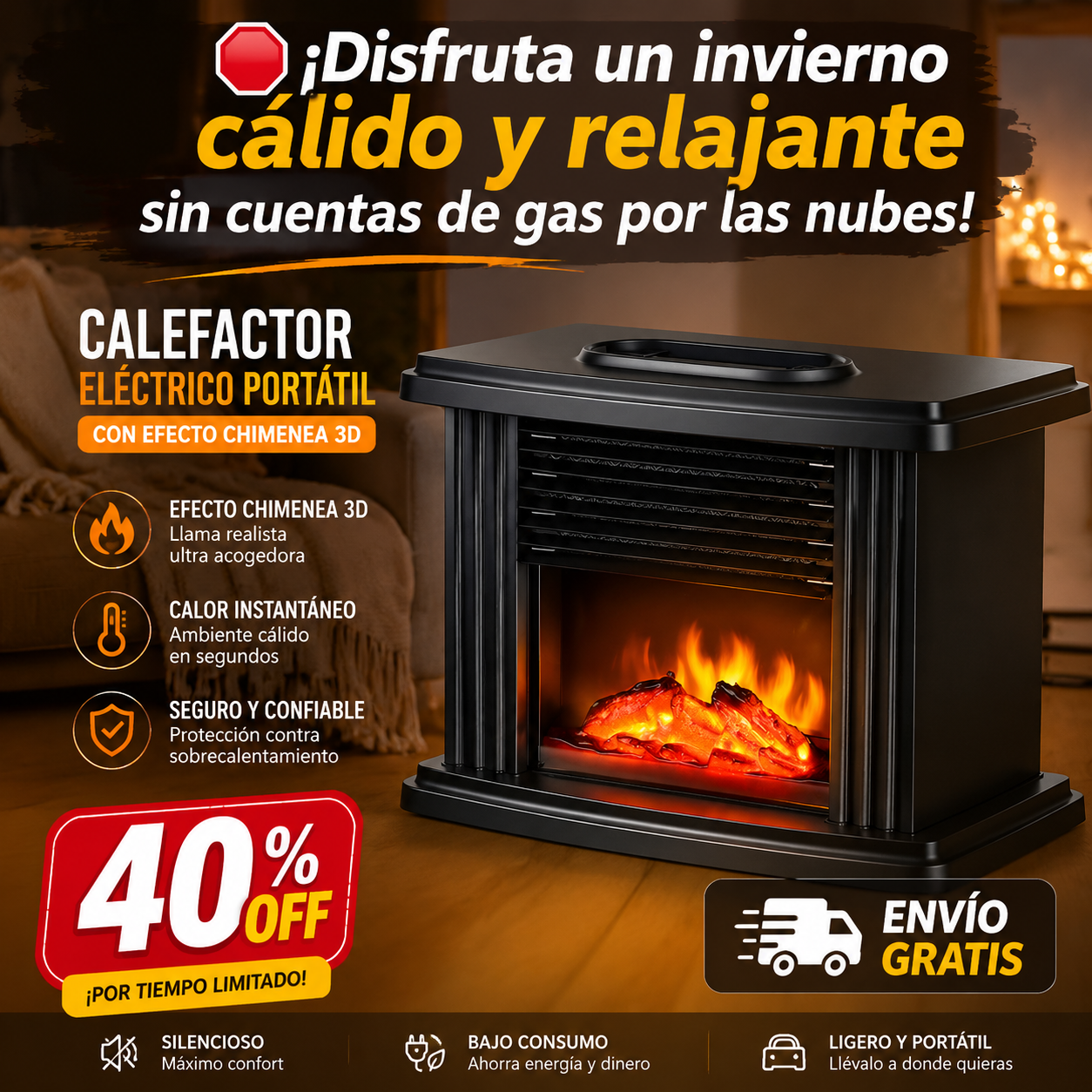ThermoFlame Pro™ - Calefactor Electrico Portatil