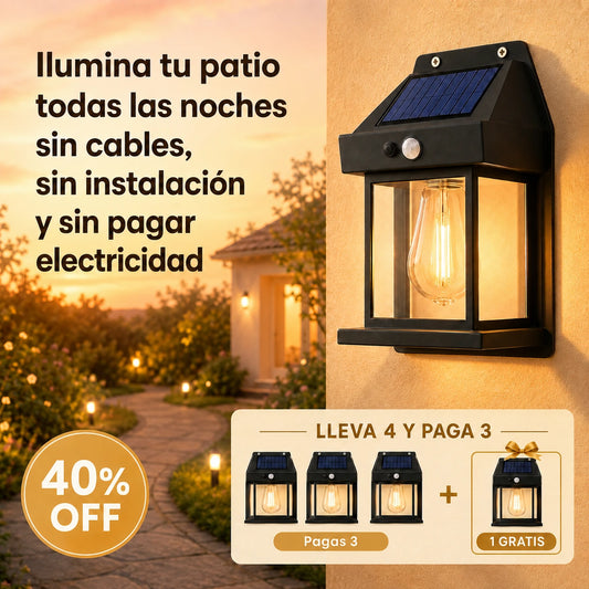 LumiGarden Vintage™ - Promo 4x3 Focos solares con sensor de movimiento